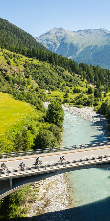 Across the Inn River at the Engadin Cycling Marathon.