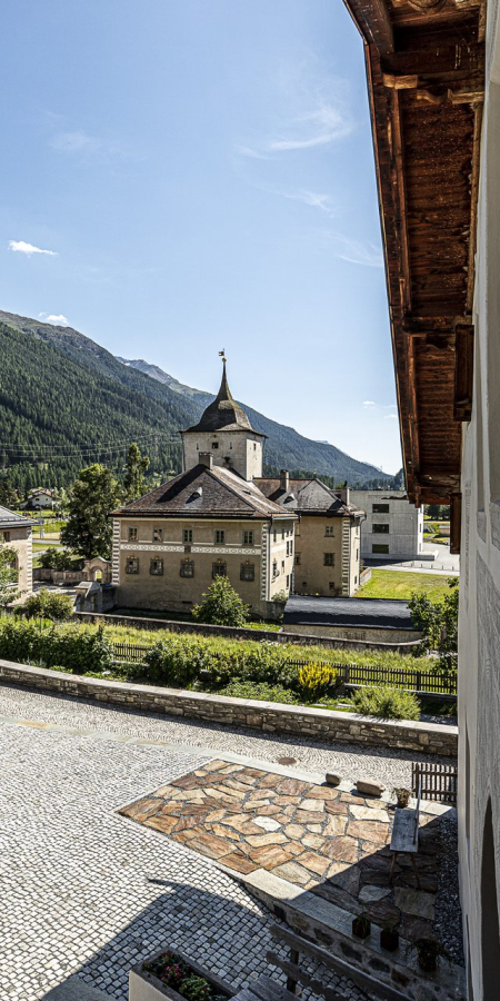 In Zernez with a view of Planta-Wildenberg Castle.