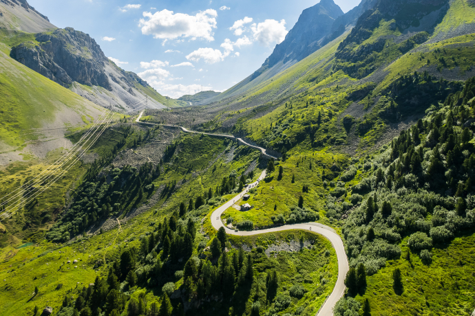 Auf dem Albulapass. La Svizra - Engadin Radmarathon.